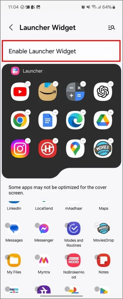 Включение виджета App Launcher на Samsung Galaxy Z Flip 6