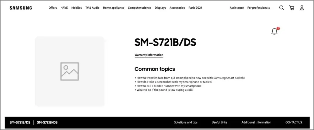 Pagina di supporto ufficiale Samsung Galaxy S24 FE