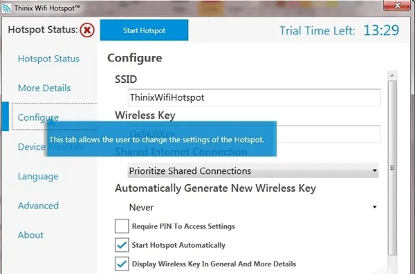 Thinix WiFi Hotspot Creator