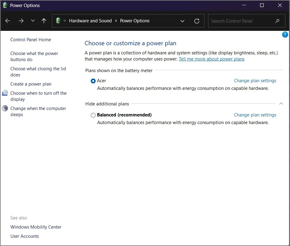 Opzione risparmio energia di Windows