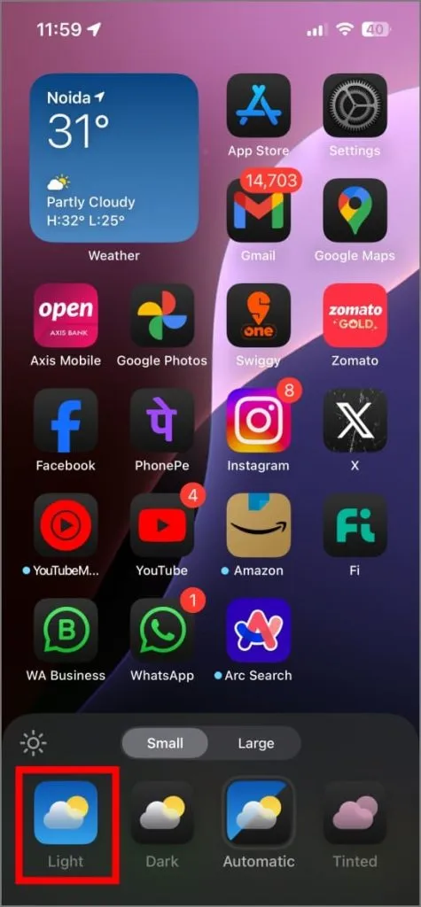 Šviesos režimas pagrindiniam ekranui iOS 18