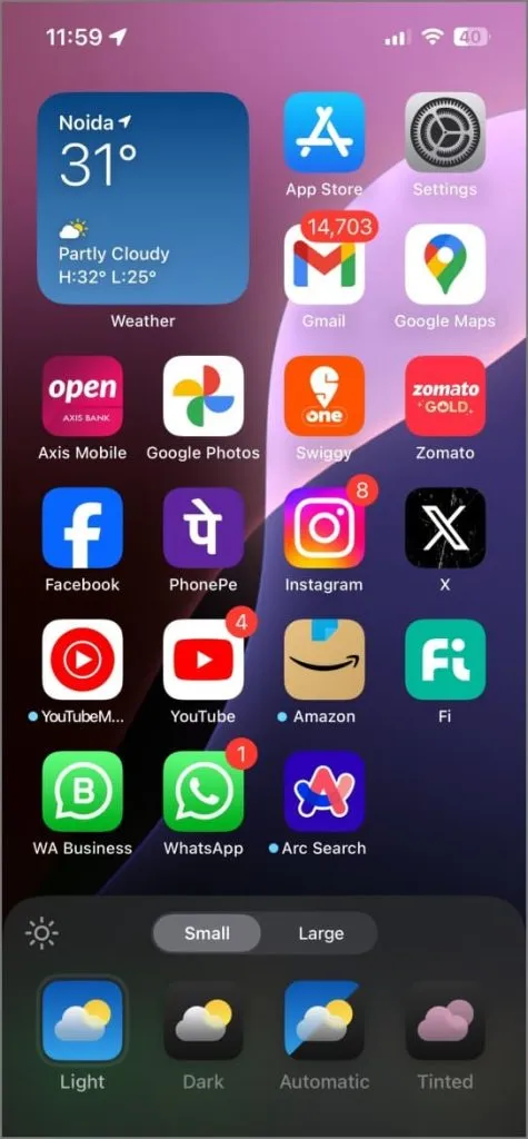 Šviesos režimas pagrindiniam ekranui iOS 18