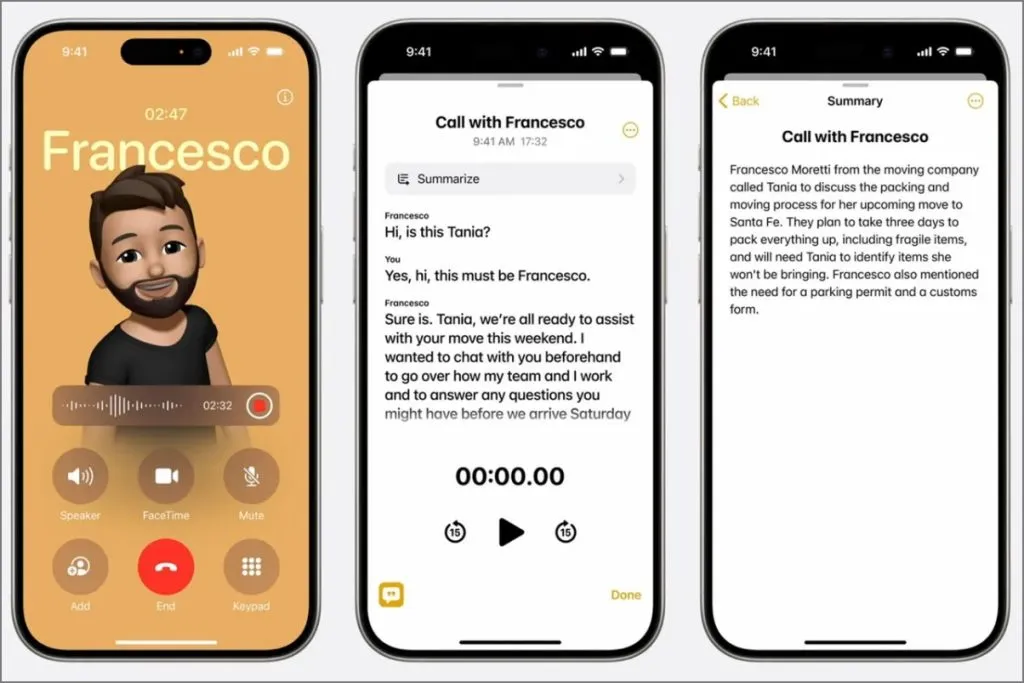 Transcription et résumé des appels alimentés par l'IA sur iPhone 15 Pro