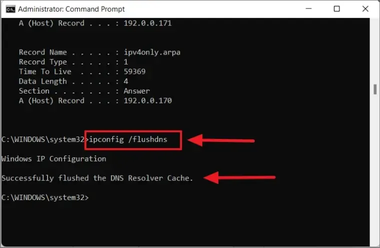 ipconfig vacia dns