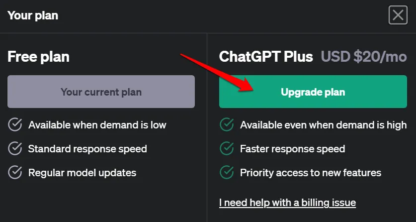 oppgrader til ChatGPT Plus