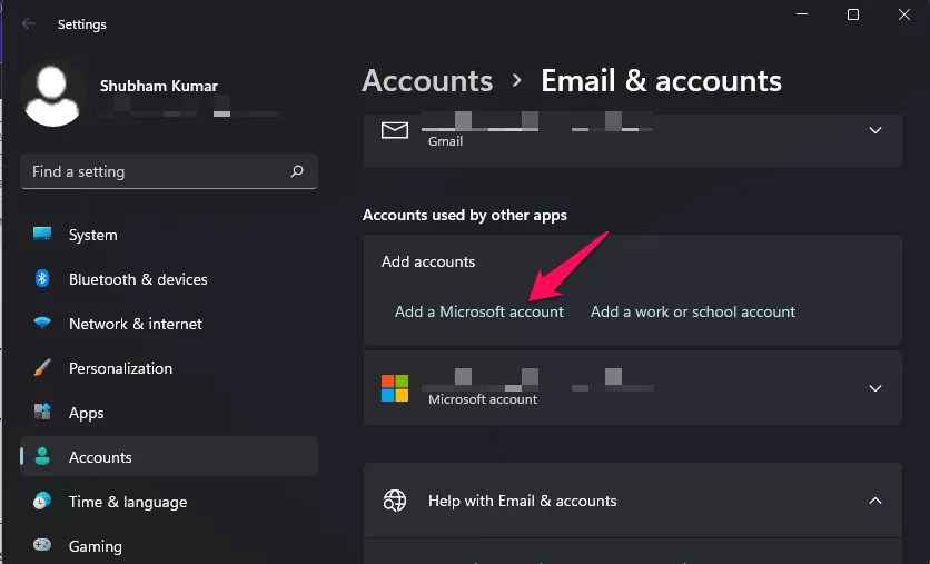 Aggiungi un account Microsoft