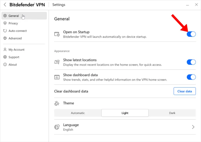 Verhindern Sie, dass Bitdefender VPN beim Systemstart gestartet wird