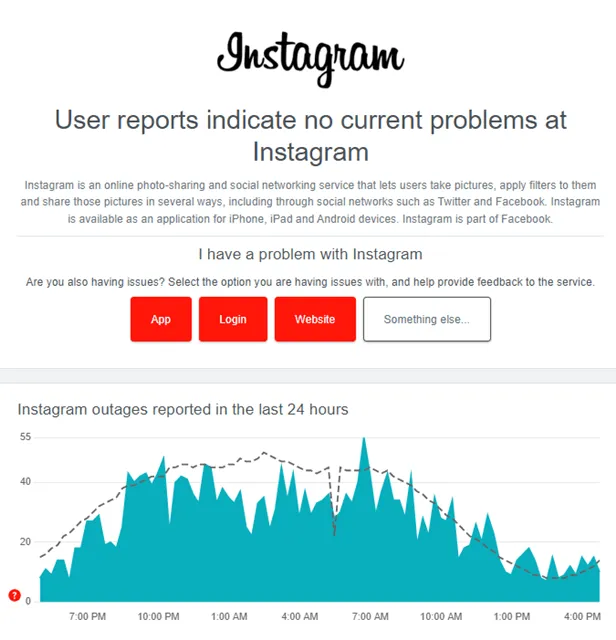 Verifique o servidor do Instagram