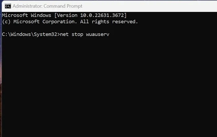 net stop wuauserv