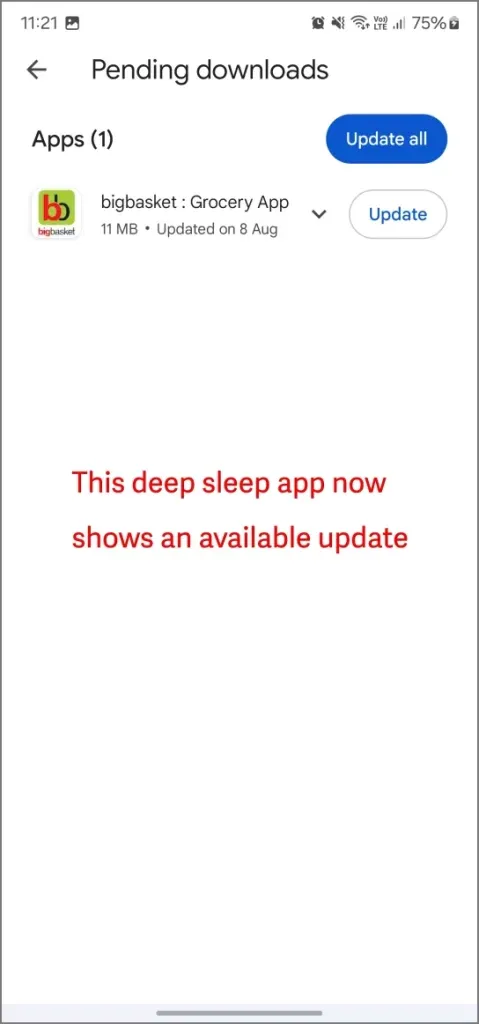 Приложенията за дълбок сън вече показват налични актуализации в Play Store