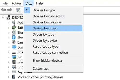 Dispositivos por opção de driver