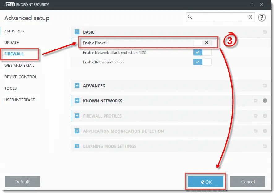 Disabilitare l'antivirus e il firewall