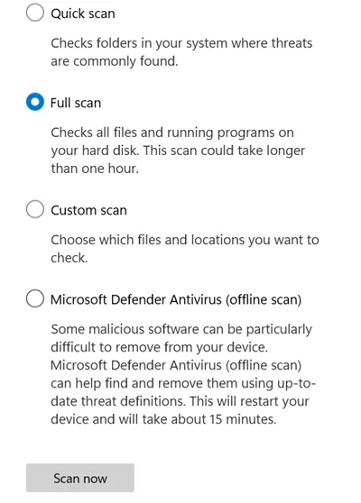 Vælg Fuld scanning og klik på Scan nu