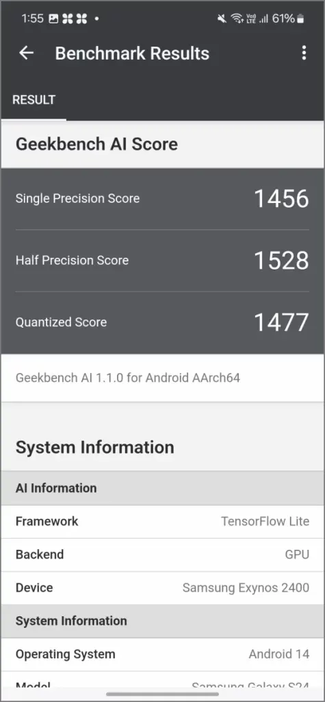 Geekbench AI - GPU - Galaxy S24