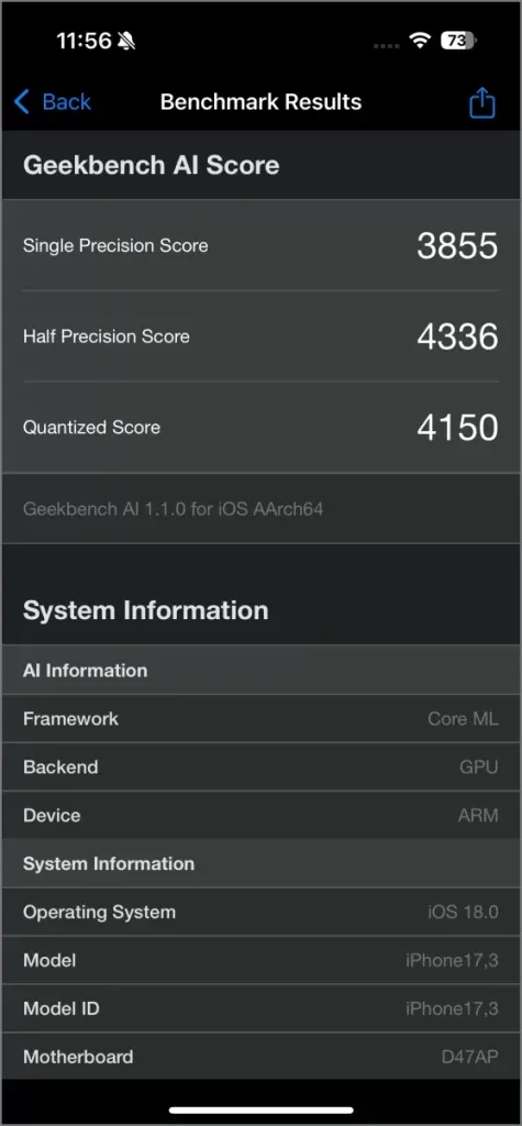 Geekbench AI - GPU - iPhone 16