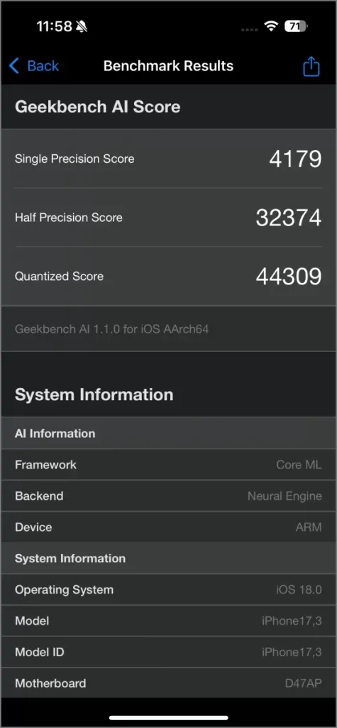 Geekbench AI — NPU — iPhone 16