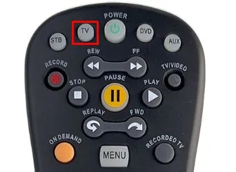 Pressione o botão TV no controle remoto da Bell MTS TV