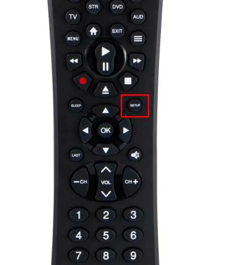 Slik tilbakestiller du Vizio Remote - Trykk på Setup-knappen