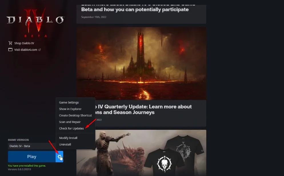 Verifique se há atualizações do Diablo 4