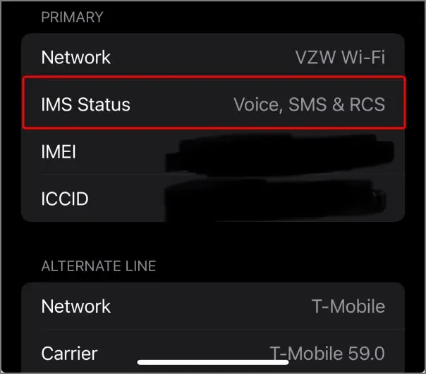Статус IMS на iPhone