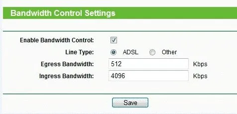 Configurações de controle de largura de banda