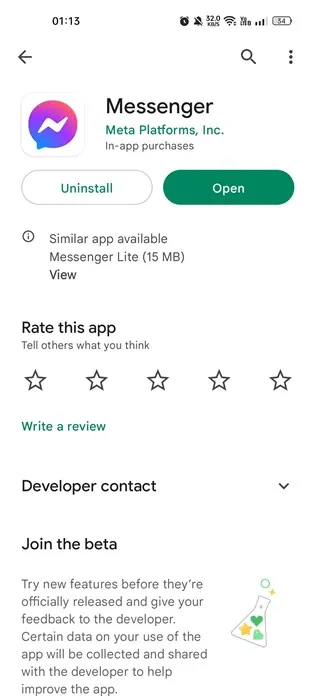 Atualizar o aplicativo Messenger