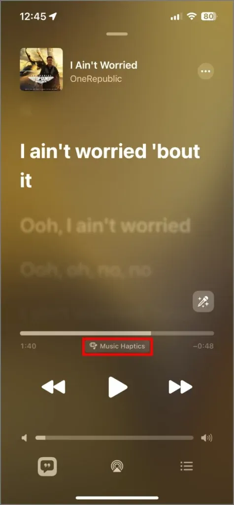 Опция Music Haptics в приложението Apple Music