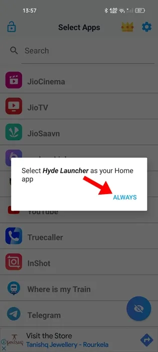 définir Hyde Launcher comme votre application d'accueil