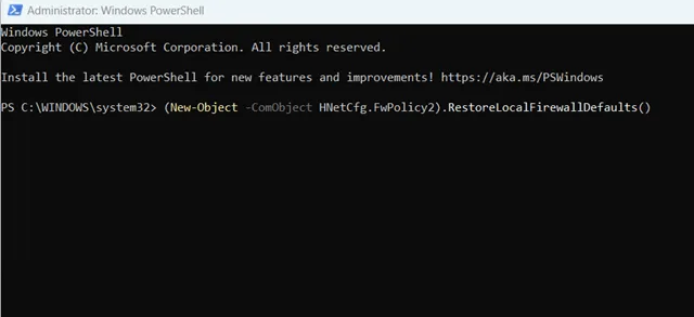 Resetowanie reguł zapory systemu Windows do domyślnych PowerShell