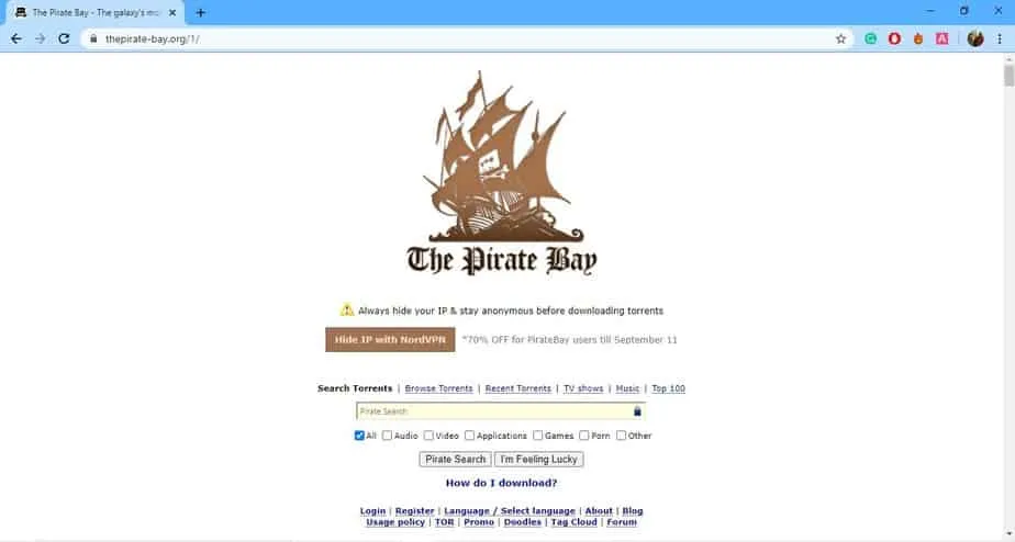 Bezoek de website van The Pirate Bay