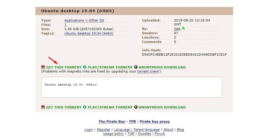 Klik op 'Download deze torrent'