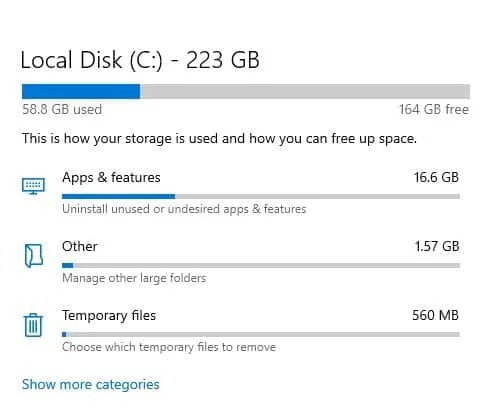 Haga clic en la opción 'Archivos temporales'