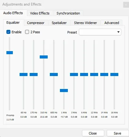 justere equalizer-alternativene