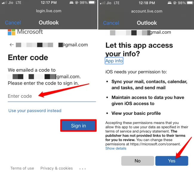 autoriser Outlook à synchroniser l'application de calendrier sur l'iPhone