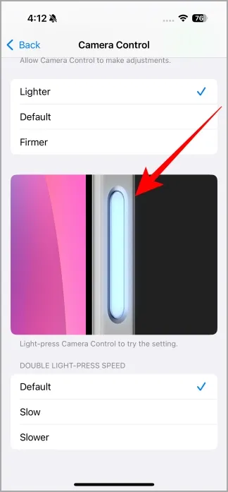 Controllo della fotocamera iPhone 16 Premi Impostazioni