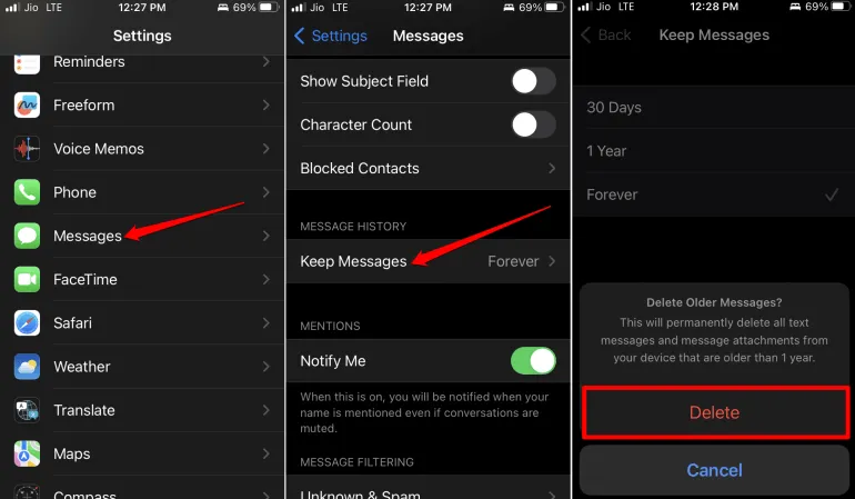 eliminar mensajes antiguos en iPhone