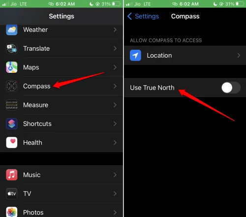 Deaktivieren Sie den wahren Norden auf dem iPhone