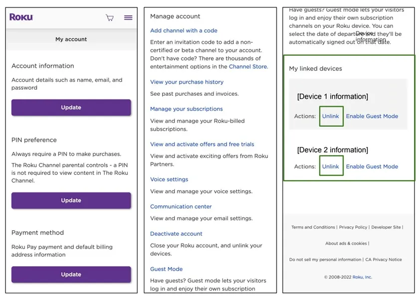 comment supprimer un compte de roku