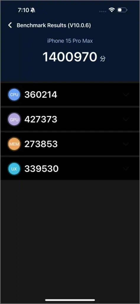 iPhone 15 Pro Max - Chip A17 Pro Benchmark AnTuTu