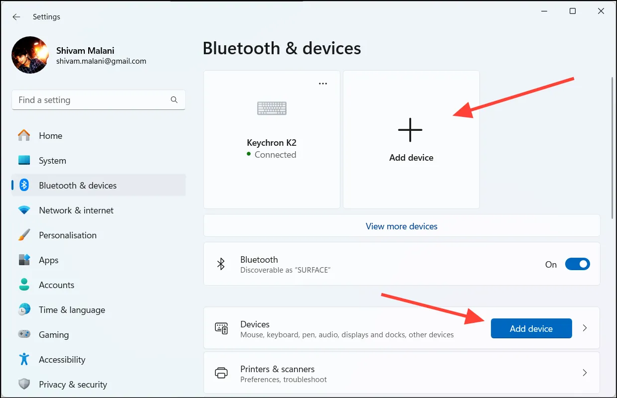 Pievienojiet ierīci Windows Bluetooth iestatījumos