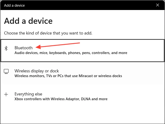 Sélectionnez Bluetooth pour ajouter un appareil