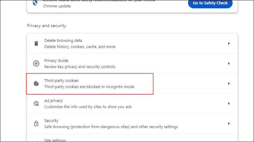 Soubory cookie třetích stran v prohlížeči Chrome