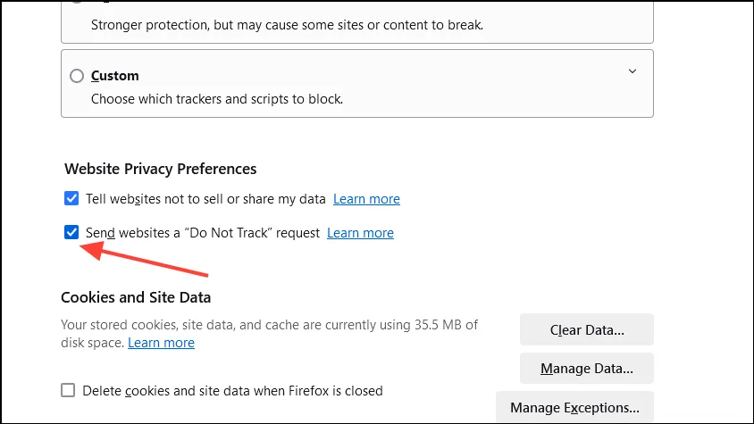 Povolte Do Not Track ve Firefoxu