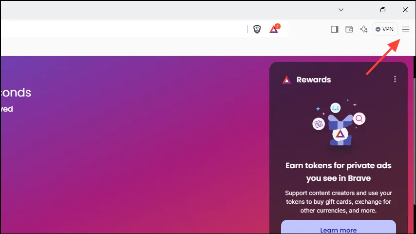 Menù del browser Brave