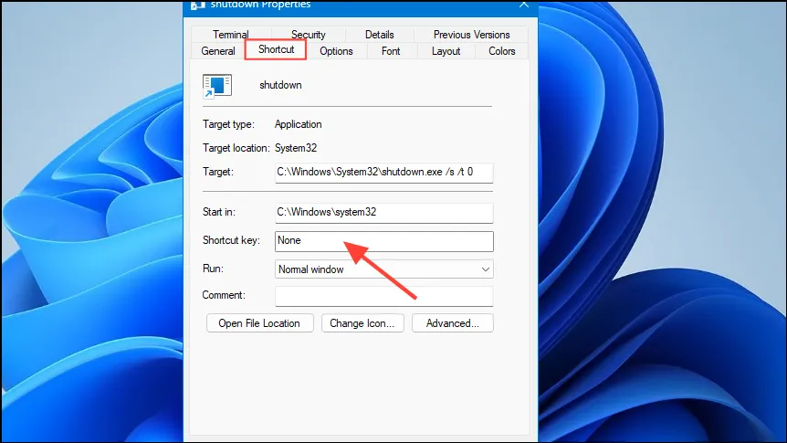 Configuration du raccourci clavier