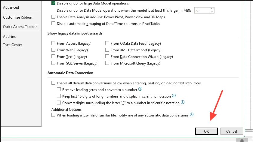 Apstipriniet izmaiņas programmā Excel