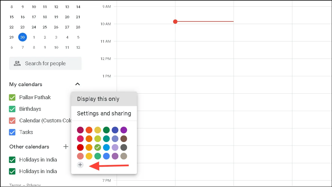 Seleção de cores personalizada