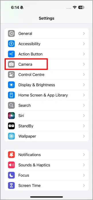 Impostazioni dell'app Fotocamera su iPhone 16