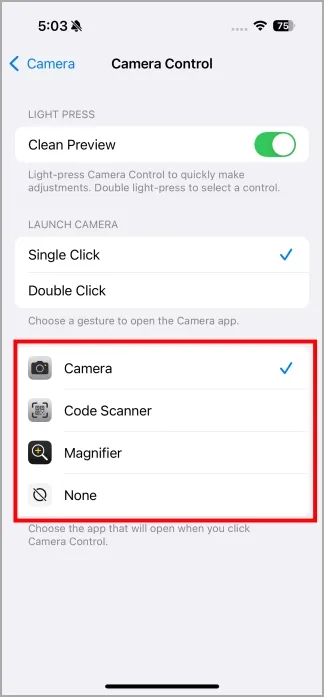 Ouvrir le code QR ou la loupe depuis le contrôle de l'appareil photo sur iPhone 16