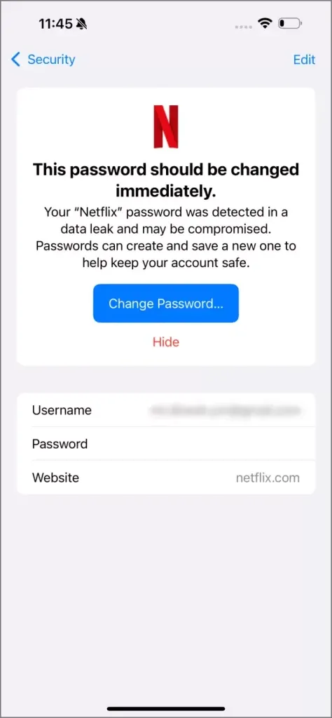 Password nella notifica di perdita di dati